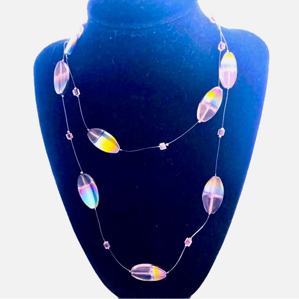 Hand Crafted Lavender Pink Rainbow Glass Illusion Necklace